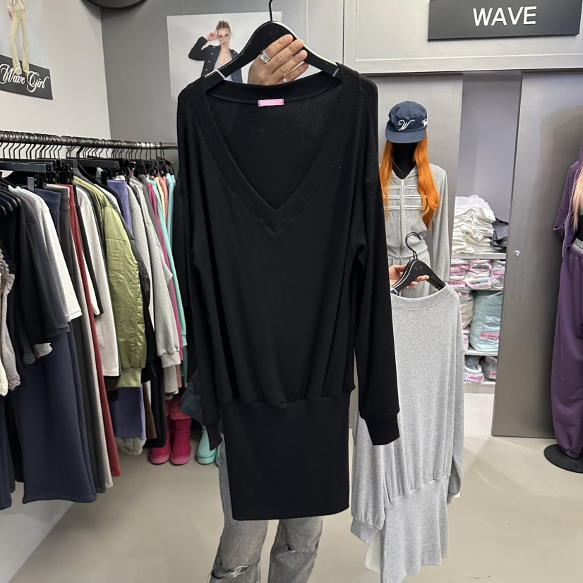 WAVE韓國代購女士新款休閑人氣推薦時尚熱賣真品連衣裙V領WAVE連衣裙圖色3