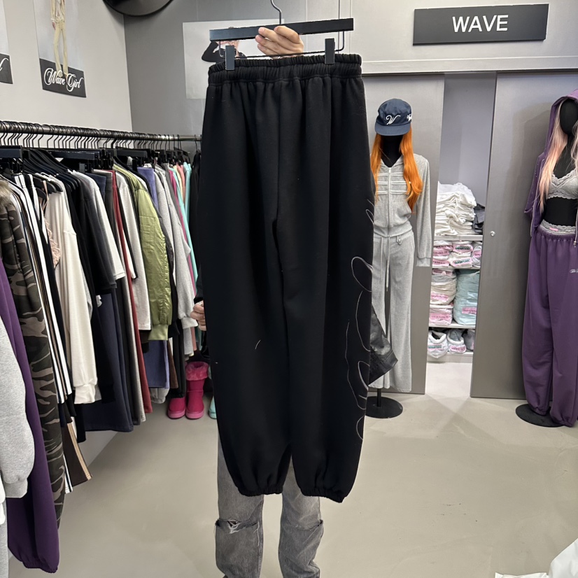 WAVE韓國直郵女裝新款休閑推薦真品休閑褲毛皮加絨皮褲波紋WAVE休閑褲
