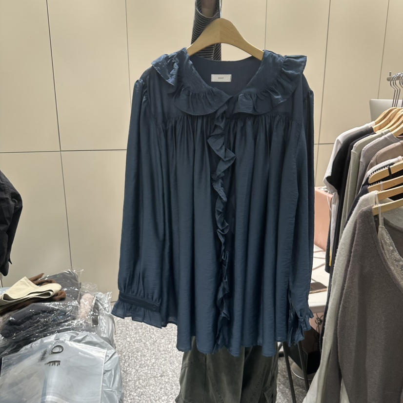 SOF韓國代購女裝新款熱賣時尚推薦真品休閑襯衫蕾絲衫荷葉邊SOF襯衫/蕾絲衫圖色1