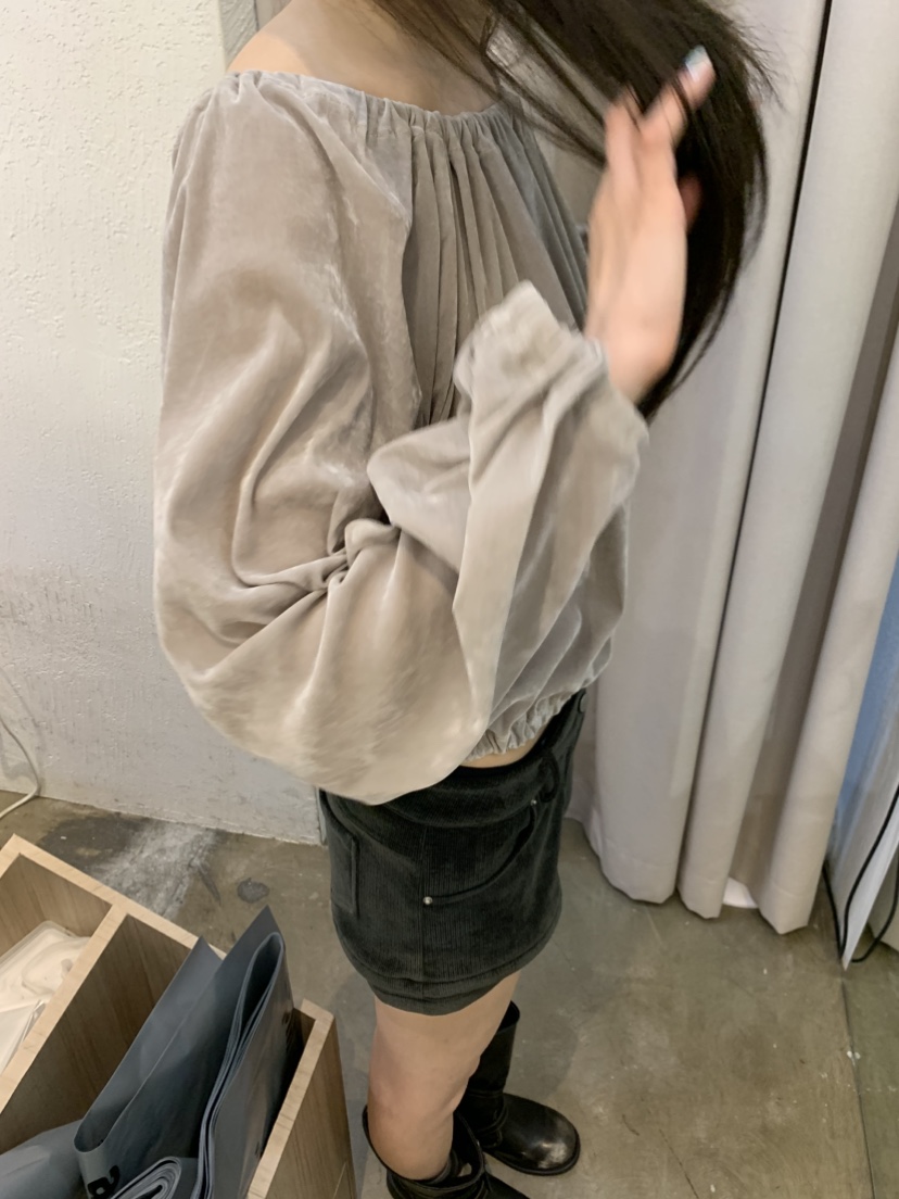 PLOVER韓國代購女裝新品休閑推薦人氣襯衫蕾絲衫天鵝絨褶皺PLO_VER襯衫/蕾絲衫