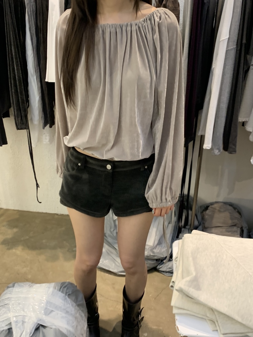 PLOVER韓國代購女裝新品休閑推薦人氣襯衫蕾絲衫天鵝絨褶皺PLO_VER襯衫/蕾絲衫