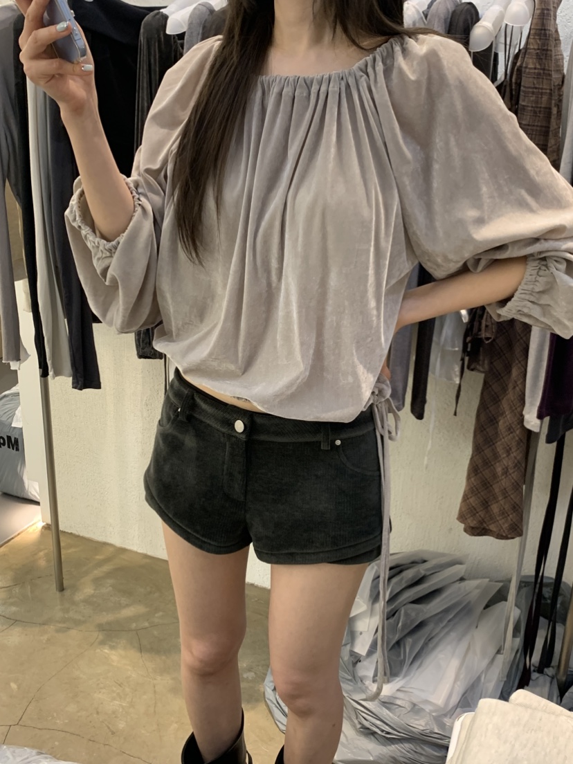 PLOVER韓國代購女裝新品休閑推薦人氣襯衫蕾絲衫天鵝絨褶皺PLO_VER襯衫/蕾絲衫