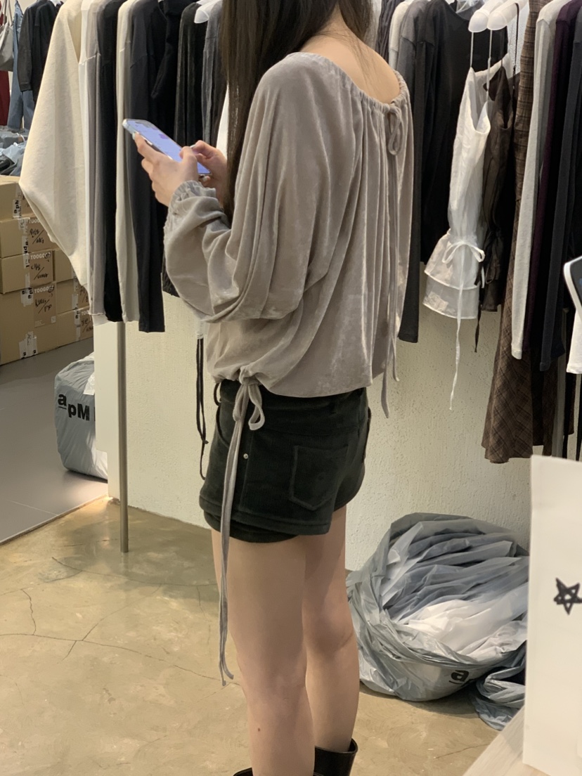 PLOVER韓國代購女裝新品休閑推薦人氣襯衫蕾絲衫天鵝絨褶皺PLO_VER襯衫/蕾絲衫