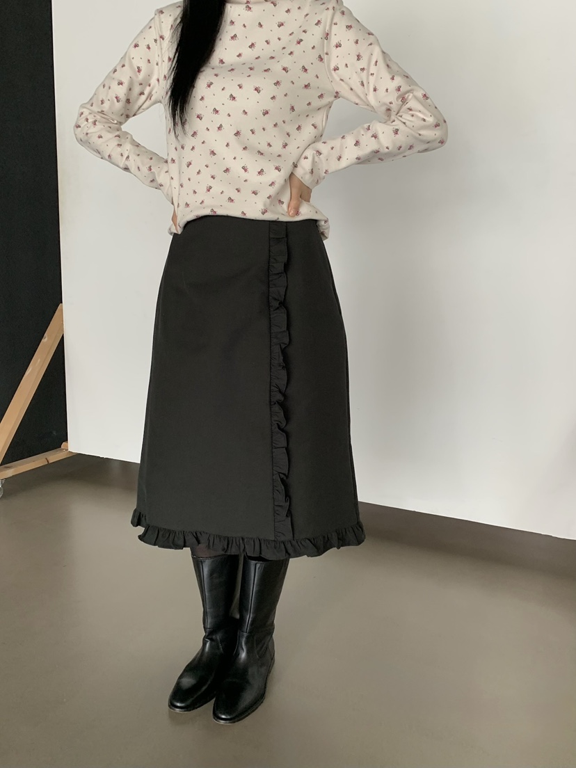 LOVEMYSANTA東大門實拍女裝新品時尚推薦半身裙中短裙荷葉邊LOVEMYSANTA半身裙/中短裙圖色2黑色