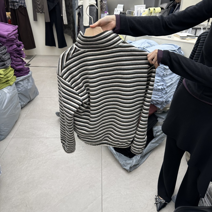 I MFACT東大門直郵女裝新品推薦休閑衛衣半拉鏈抓絨條紋I MFACT衛衣