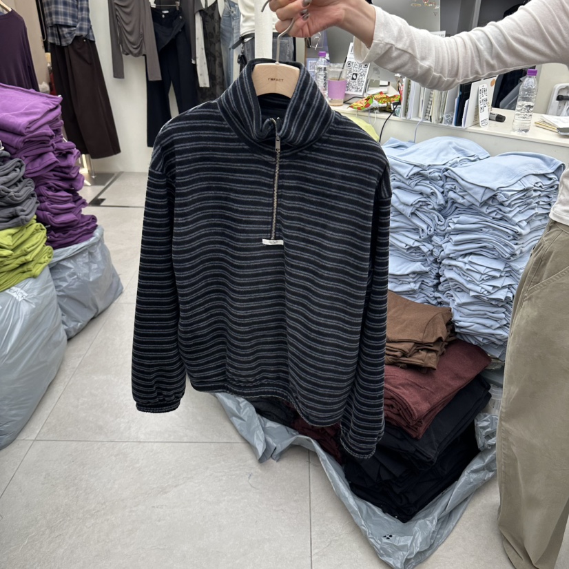 I MFACT東大門直郵女裝新品推薦休閑衛衣半拉鏈抓絨條紋I MFACT衛衣圖色2
