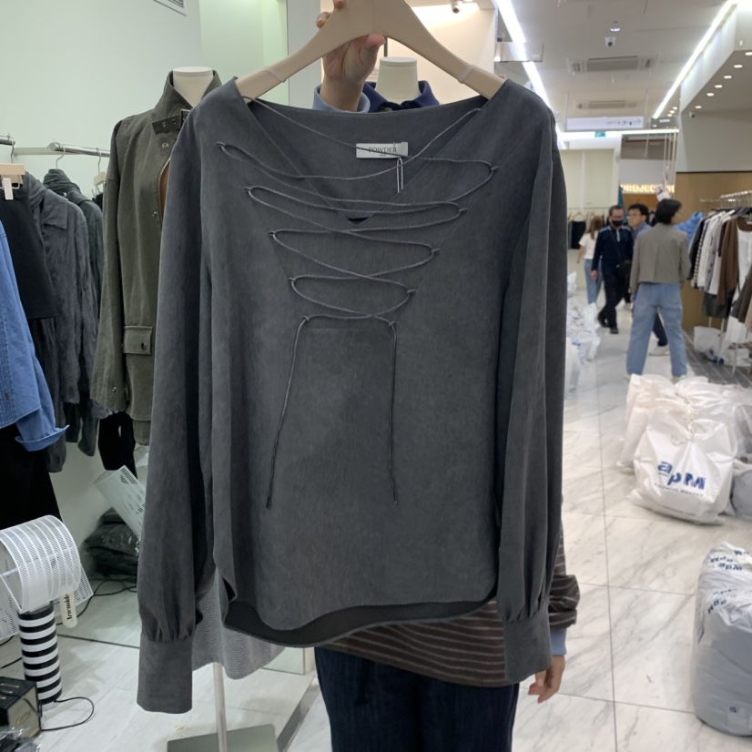POWDER東大門直郵女裝新品真品人氣休閑熱賣推薦長袖T恤麂皮POWDER長袖T恤圖色1