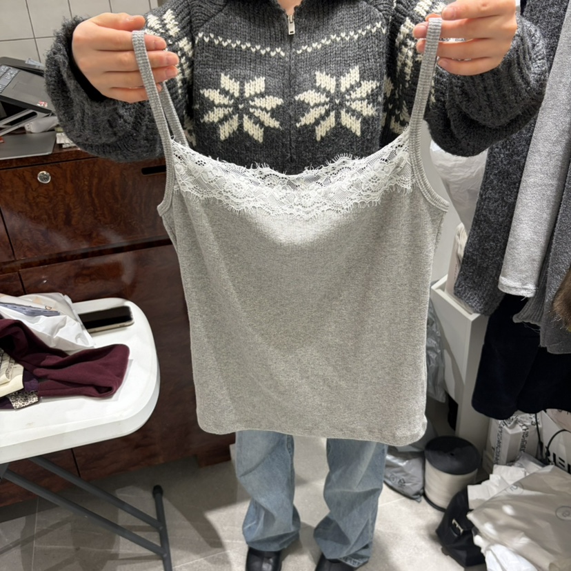 WELL ROW東大門實拍女士新品真品推薦人氣時尚吊帶背心蕾絲WELL ROW吊帶/背心圖色1
