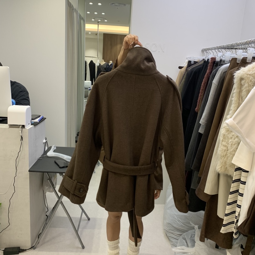 ELSON韓國代購女士新款推薦人氣時尚真品中長款大衣含腰帶ELSON中長款大衣