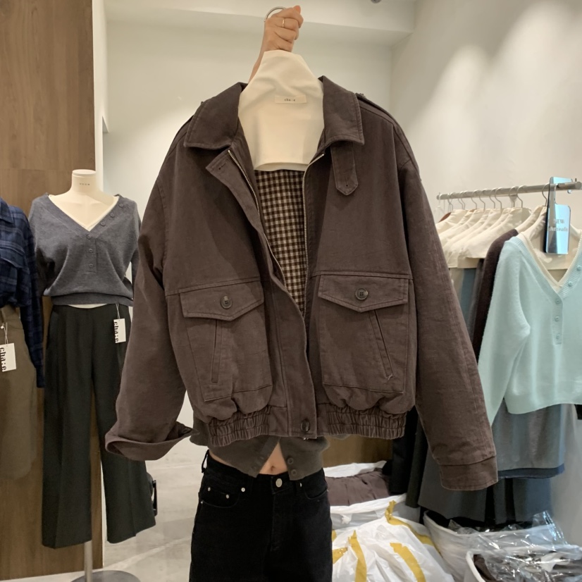 CHAE韓國代購女裝新品推薦熱賣人氣時尚短款棉服水洗夾棉CHAE短款棉服圖色1