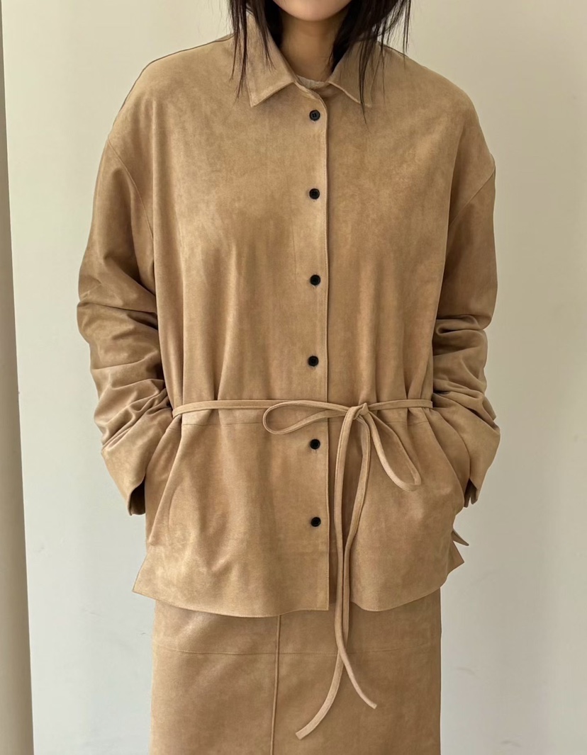 BINUS韓國直郵女士新品推薦時尚人氣襯衫蕾絲衫含腰繩麂皮BINUS襯衫/蕾絲衫