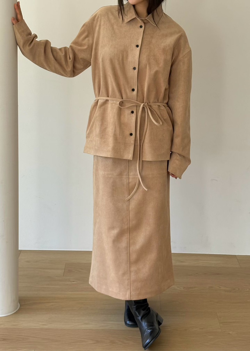 BINUS韓國直郵女士新品推薦時尚人氣襯衫蕾絲衫含腰繩麂皮BINUS襯衫/蕾絲衫
