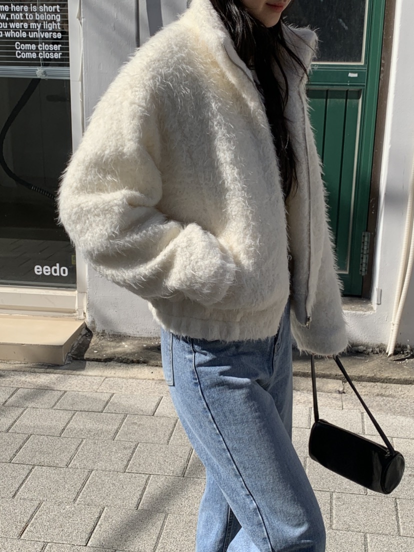 NOUVEAU韓國直郵女士新款時尚休閑真品熱賣人氣夾克皮草高領NOUVEAU夾克