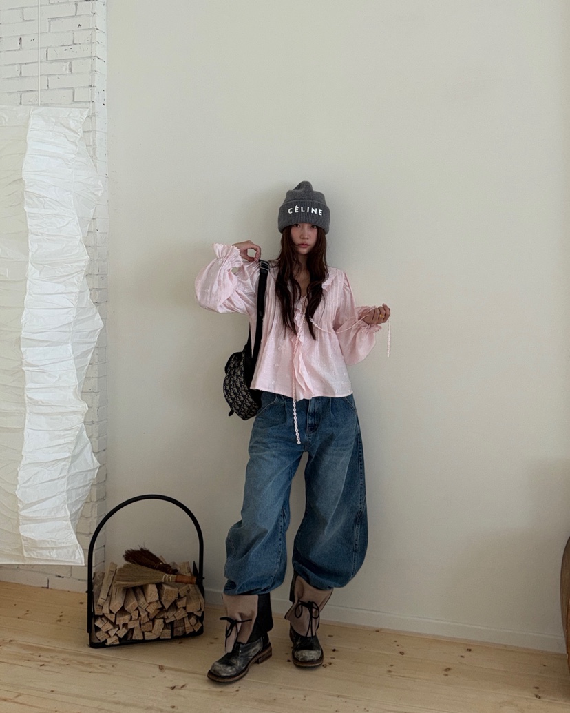 LOVE PULL韓國代購女裝新款真品時尚人氣襯衫蕾絲衫褶裥LOVE PULL襯衫/蕾絲衫