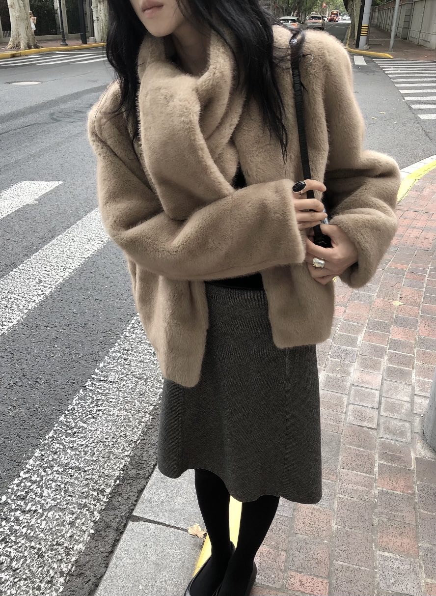 LE BUTTER東大門直郵女裝新品人氣職業休閑短款大衣含圍巾LE BUTTER短款大衣