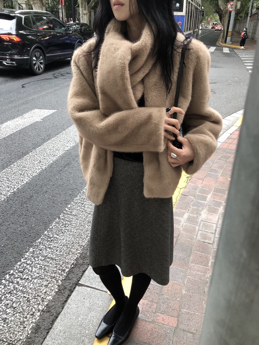LE BUTTER東大門直郵女裝新品人氣職業休閑短款大衣含圍巾LE BUTTER短款大衣