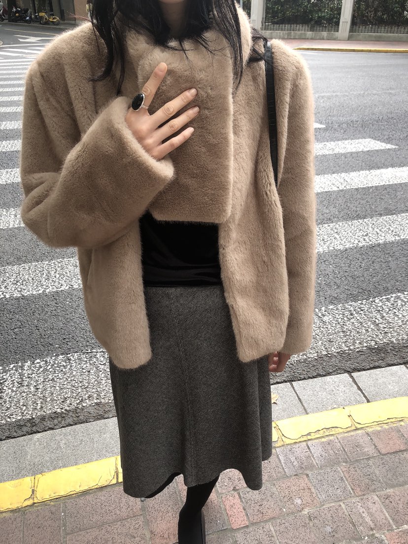 LE BUTTER東大門直郵女裝新品人氣職業休閑短款大衣含圍巾LE BUTTER短款大衣