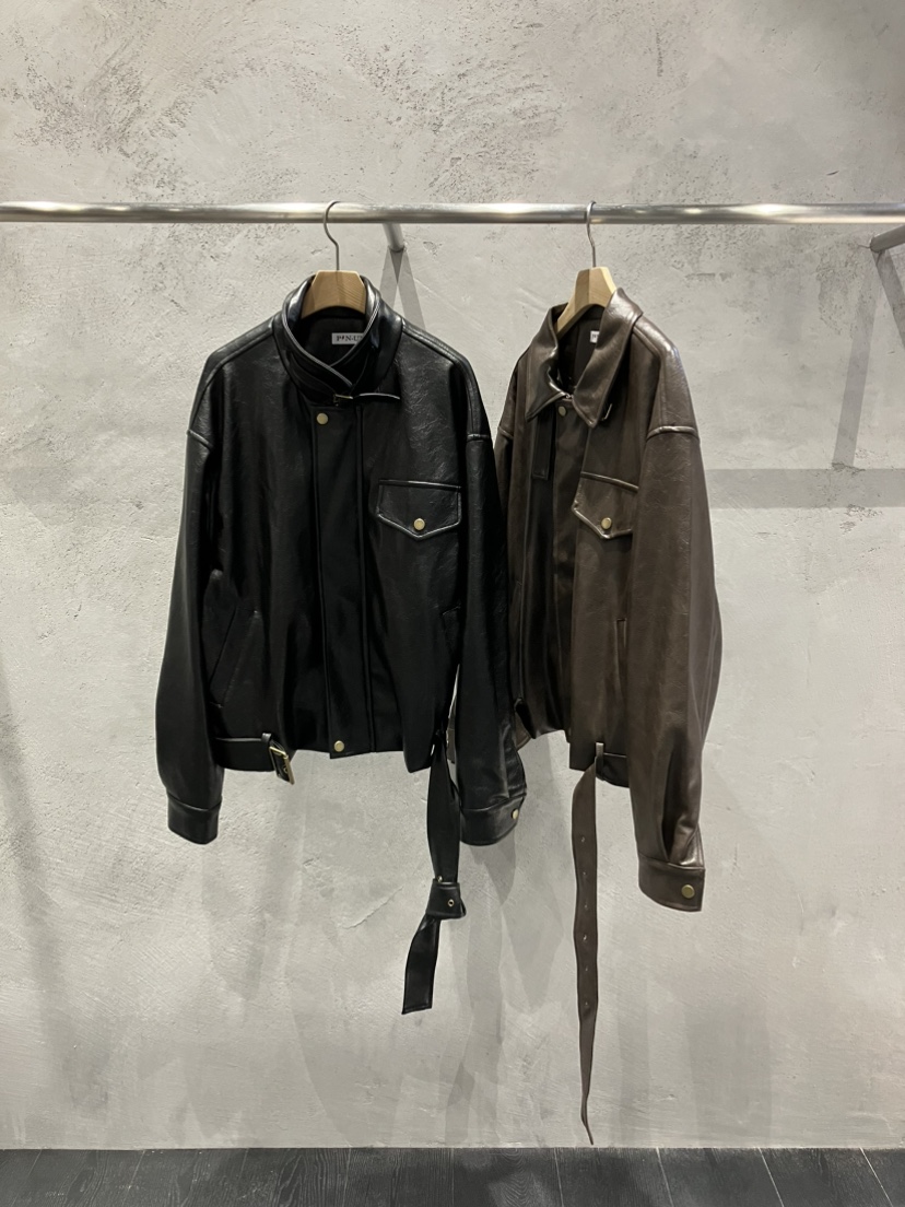 PIN-UP韓國直郵女士新品時尚推薦職業休閑熱賣皮衣含腰帶PIN-UP皮衣