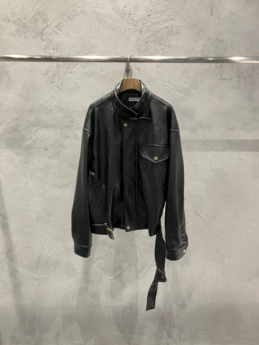 PIN-UP韓國直郵女士新品時尚推薦職業休閑熱賣皮衣含腰帶PIN-UP皮衣圖色1