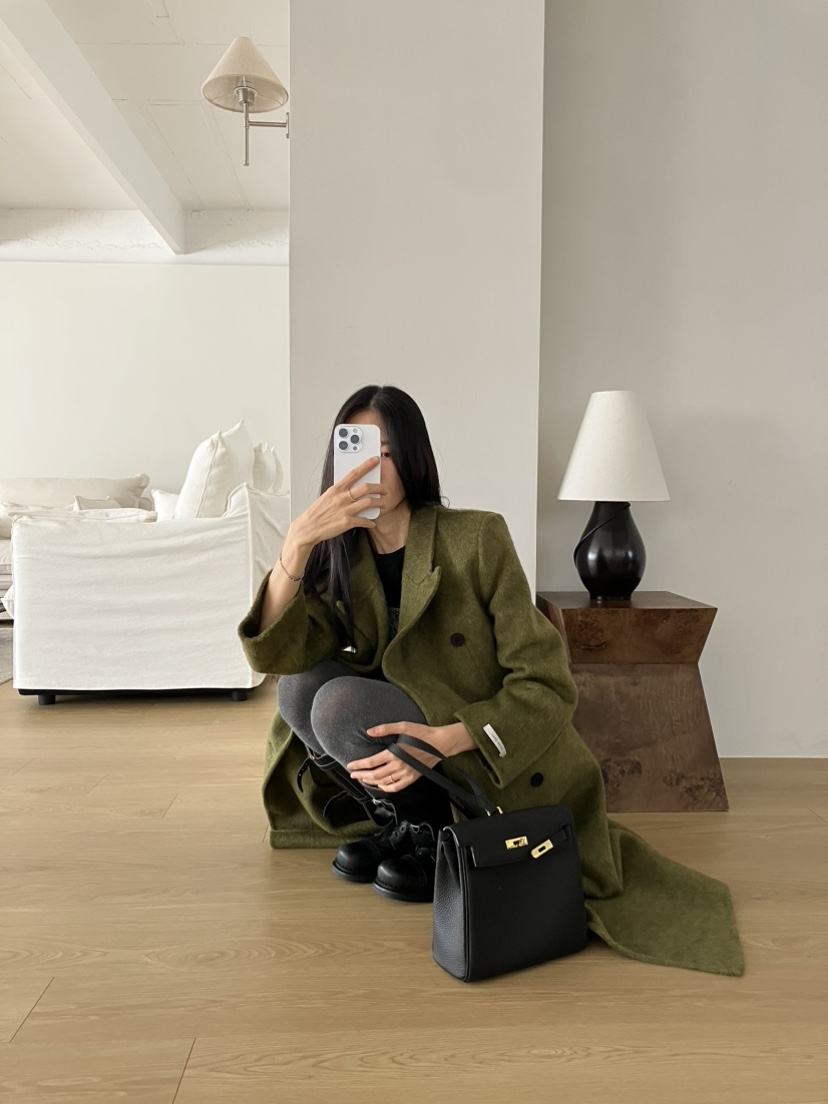 PIN-UP韓國直郵女裝新款時尚熱賣真品推薦中長款大衣手工PIN-UP中長款大衣
