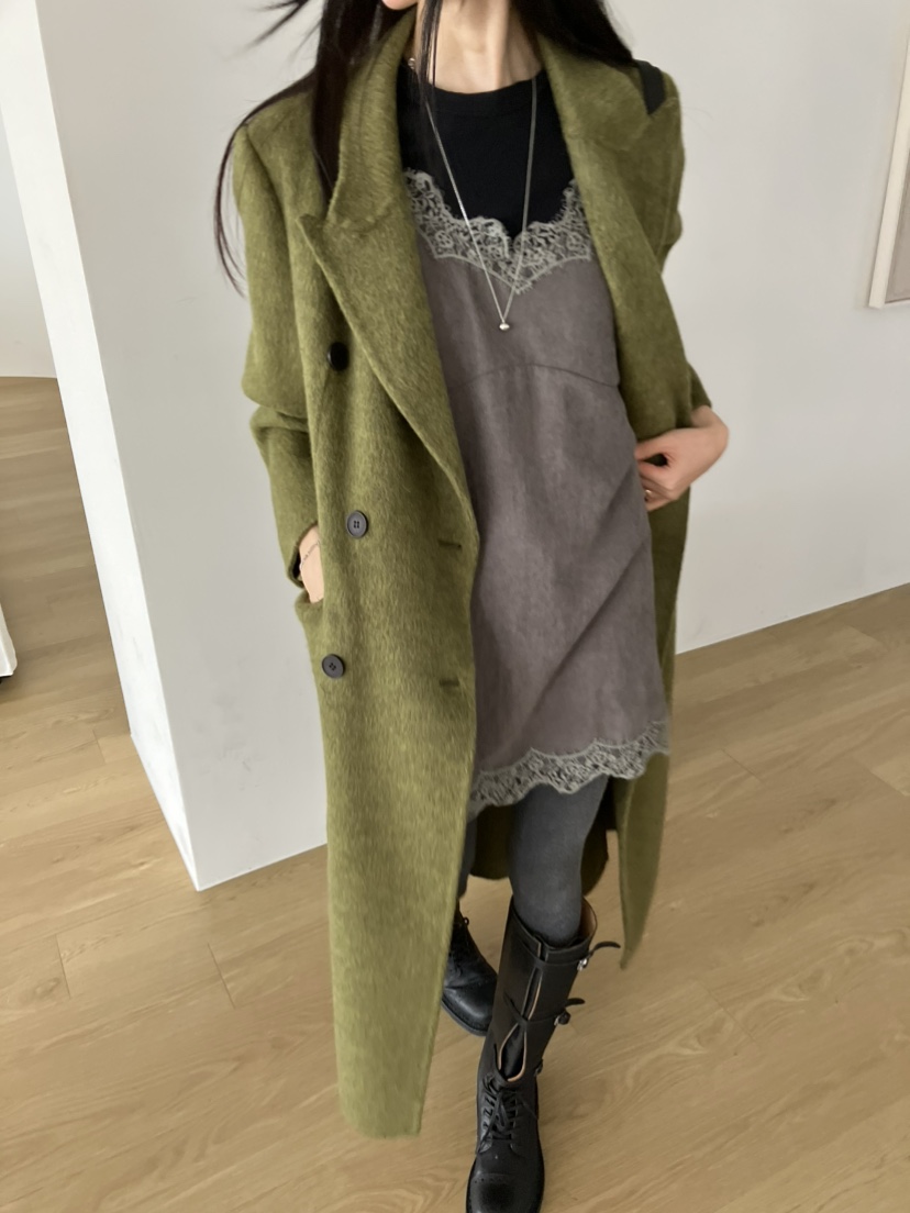PIN-UP韓國直郵女裝新款時尚熱賣真品推薦中長款大衣手工PIN-UP中長款大衣