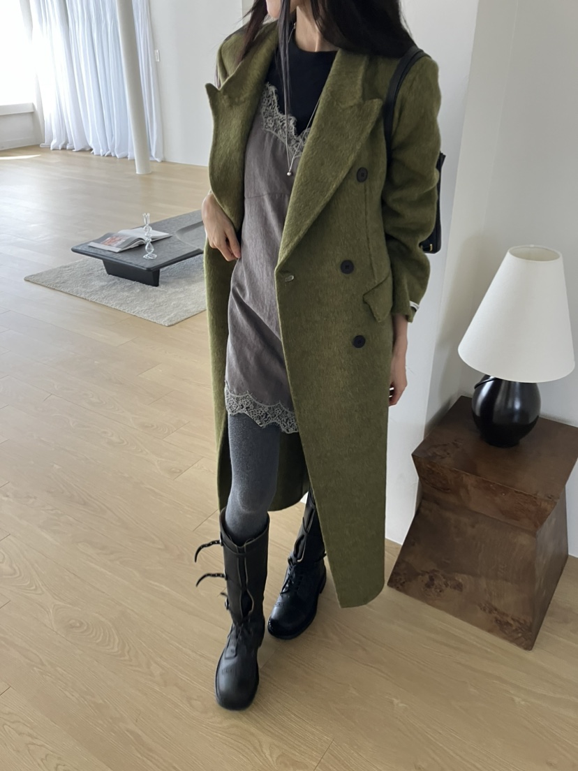 PIN-UP韓國直郵女裝新款時尚熱賣真品推薦中長款大衣手工PIN-UP中長款大衣