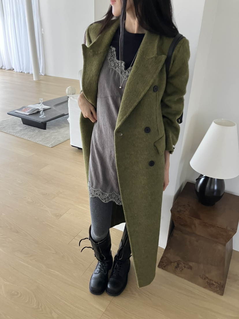 PIN-UP韓國直郵女裝新款時尚熱賣真品推薦中長款大衣手工PIN-UP中長款大衣