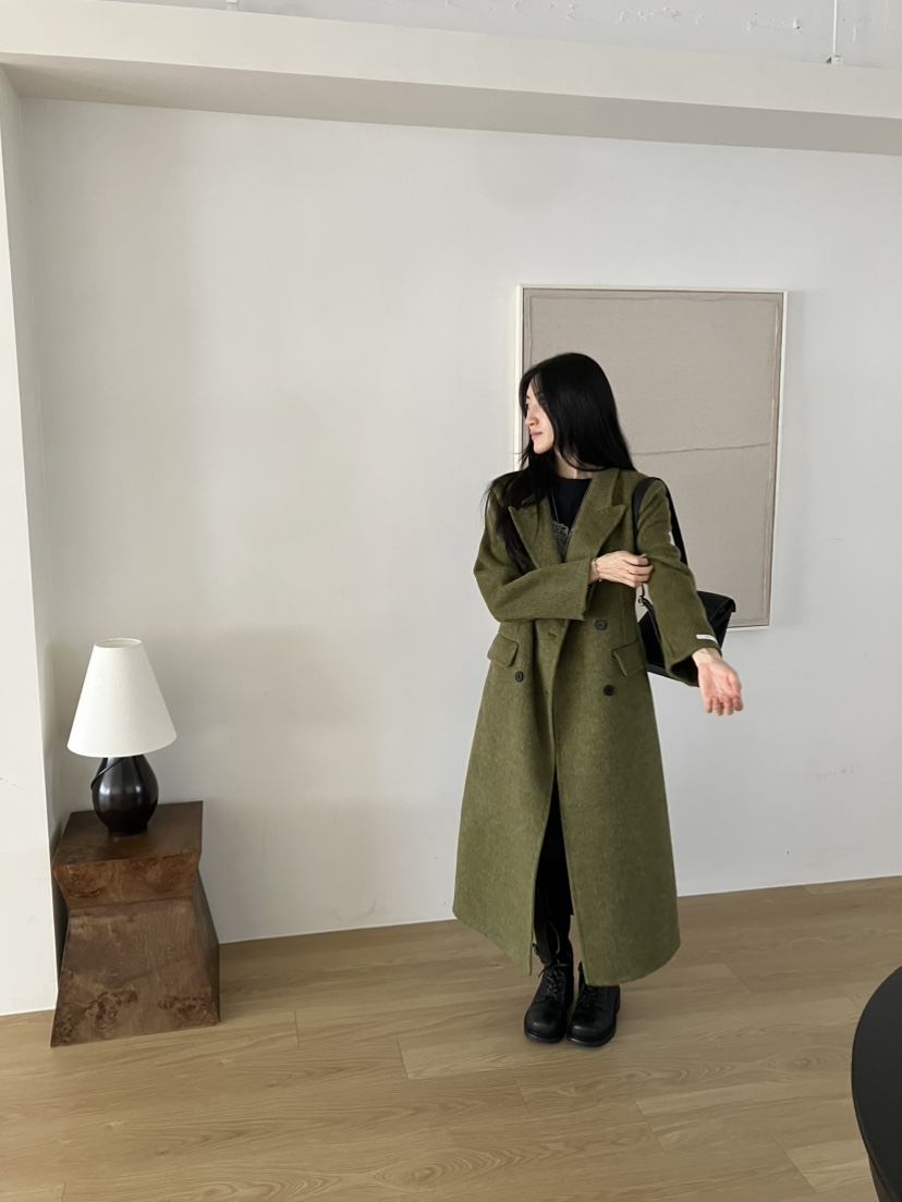 PIN-UP韓國直郵女裝新款時尚熱賣真品推薦中長款大衣手工PIN-UP中長款大衣