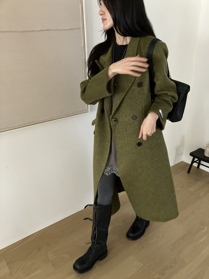 PIN-UP韓國直郵女裝新款時尚熱賣真品推薦中長款大衣手工PIN-UP中長款大衣