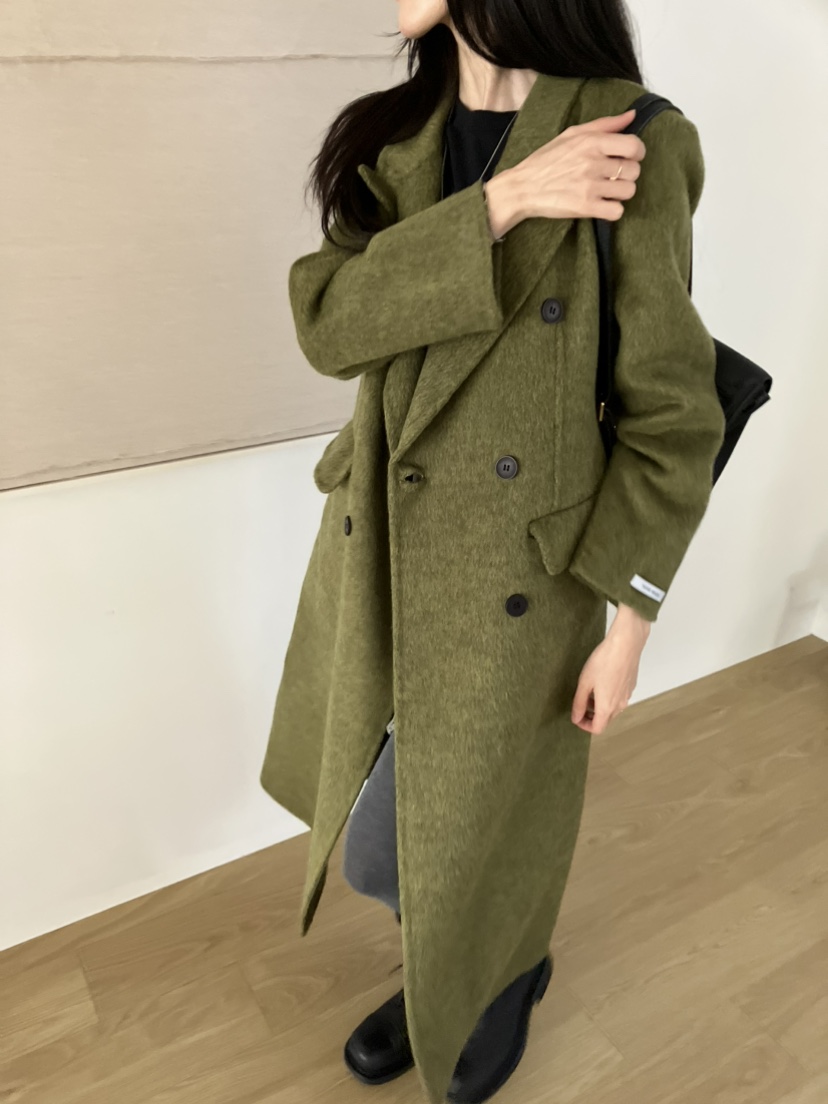 PIN-UP韓國直郵女裝新款時尚熱賣真品推薦中長款大衣手工PIN-UP中長款大衣