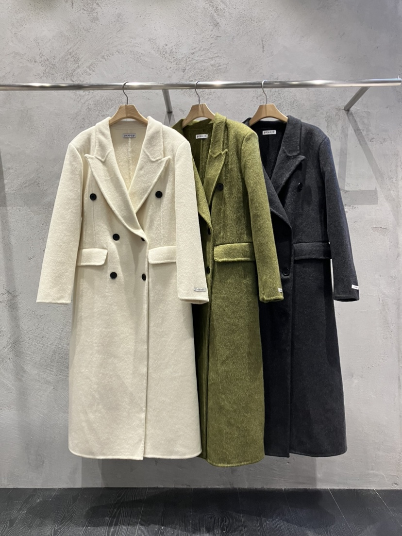 PIN-UP韓國直郵女裝新款時尚熱賣真品推薦中長款大衣手工PIN-UP中長款大衣