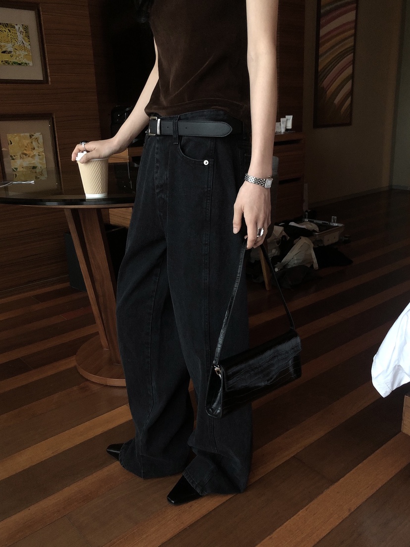 LE BUTTER韓國代購女裝新款時尚真品休閑褲不含腰帶黑色LE BUTTER休閑褲