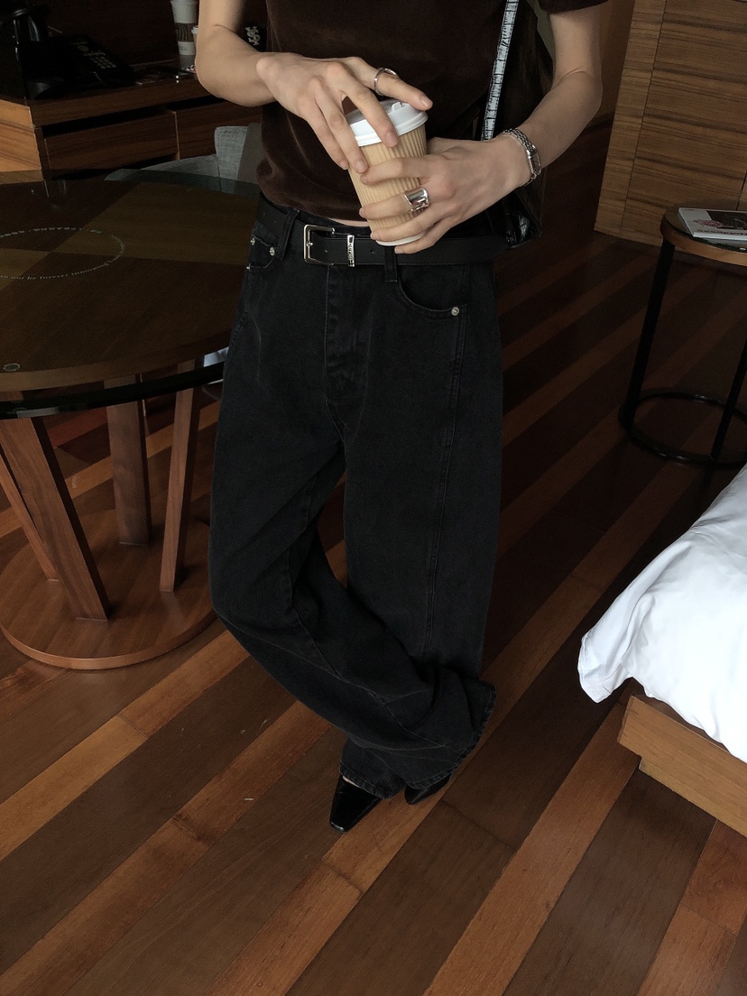 LE BUTTER韓國代購女裝新款時尚真品休閑褲不含腰帶黑色LE BUTTER休閑褲