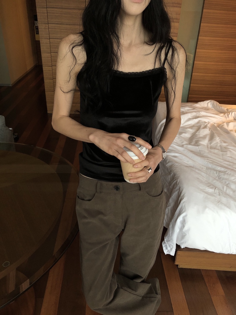 LE BUTTER東大門代購女士新款推薦吊帶背心蕾絲絲絨無袖LE BUTTER吊帶/背心