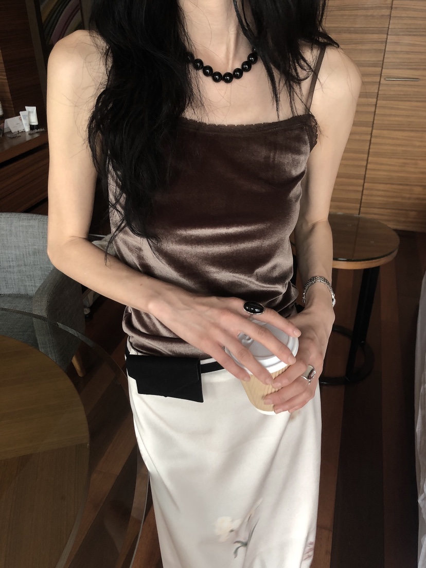 LE BUTTER東大門代購女士新款推薦吊帶背心蕾絲絲絨無袖LE BUTTER吊帶/背心