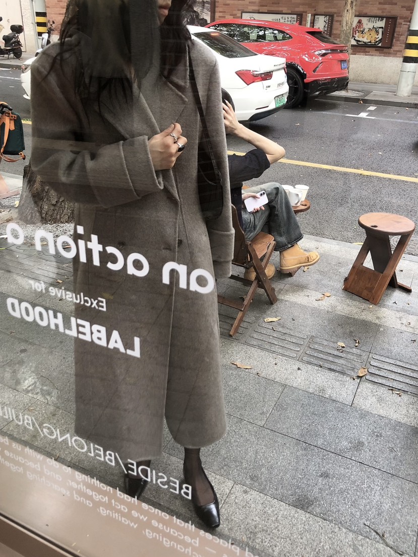 LE BUTTER韓國直郵女裝新品休閑熱賣中長款大衣手工制品LE BUTTER中長款大衣