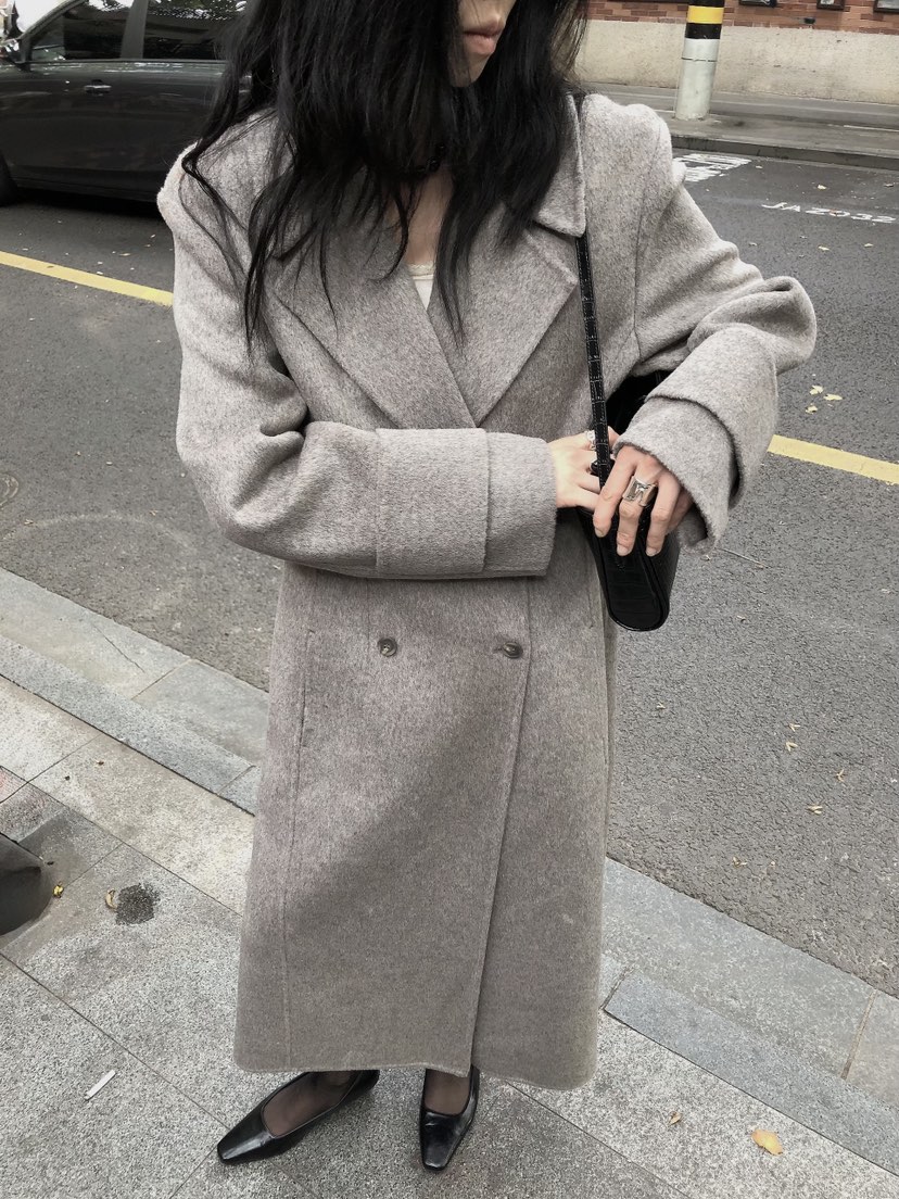 LE BUTTER韓國直郵女裝新品休閑熱賣中長款大衣手工制品LE BUTTER中長款大衣