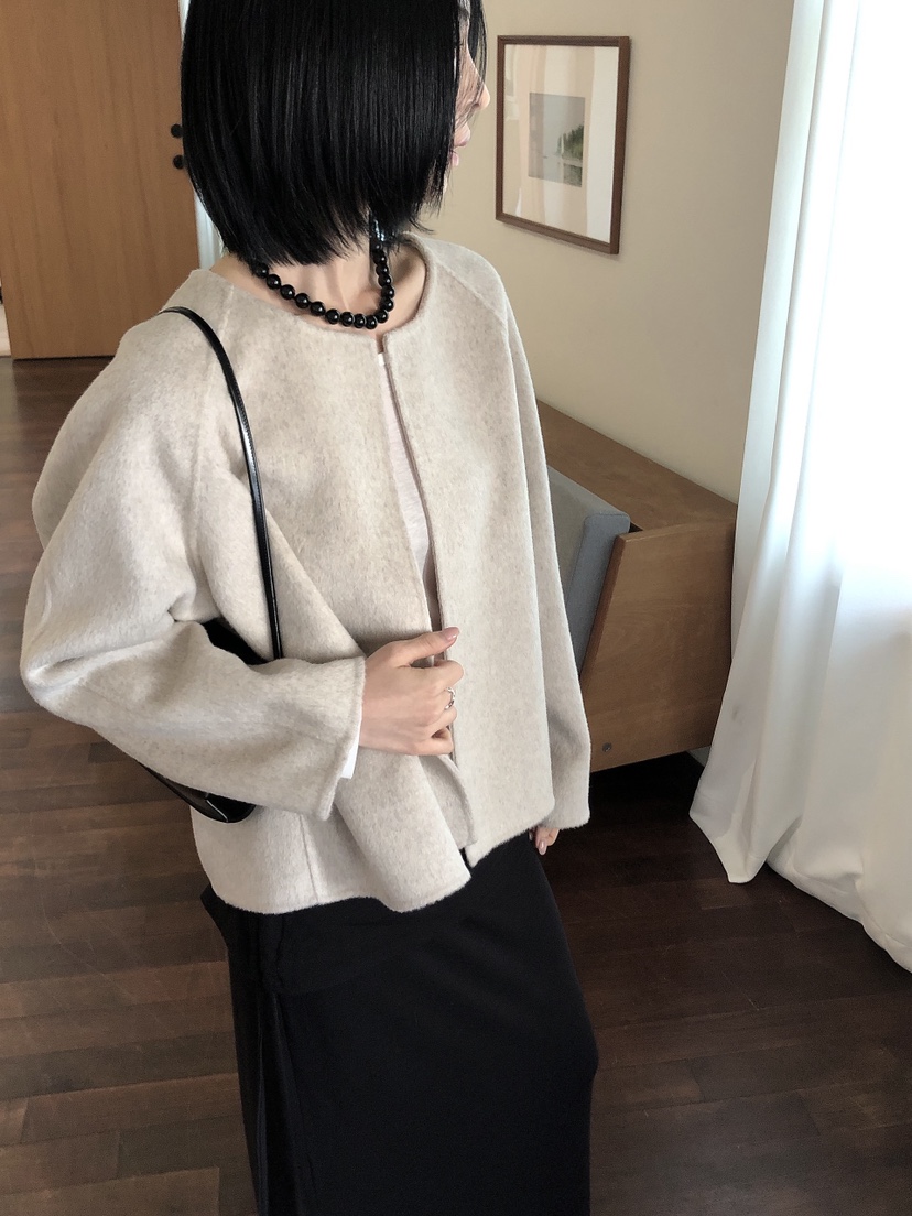LE BUTTER東大門實拍女士新品時尚熱賣短款大衣含圍巾手工LE BUTTER短款大衣