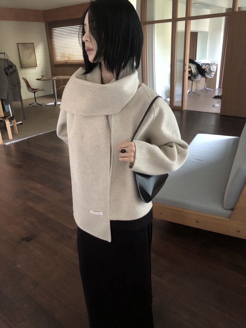 LE BUTTER東大門實拍女士新品時尚熱賣短款大衣含圍巾手工LE BUTTER短款大衣