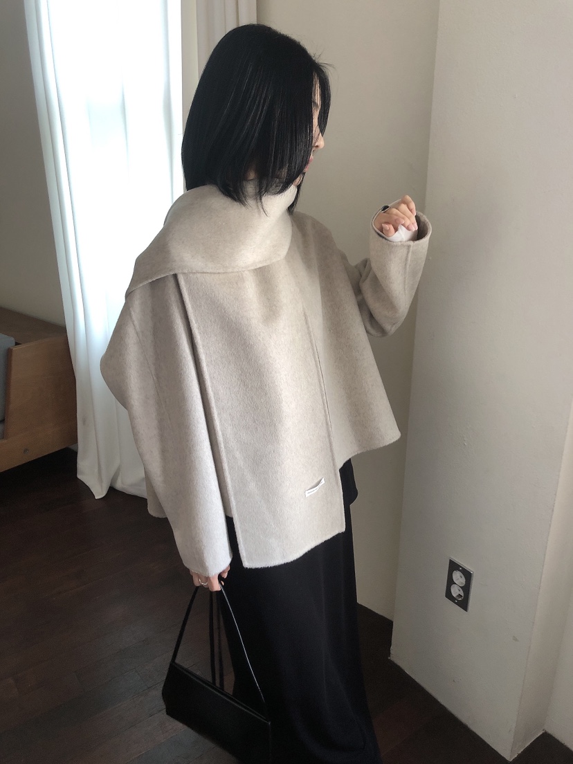 LE BUTTER東大門實拍女士新品時尚熱賣短款大衣含圍巾手工LE BUTTER短款大衣