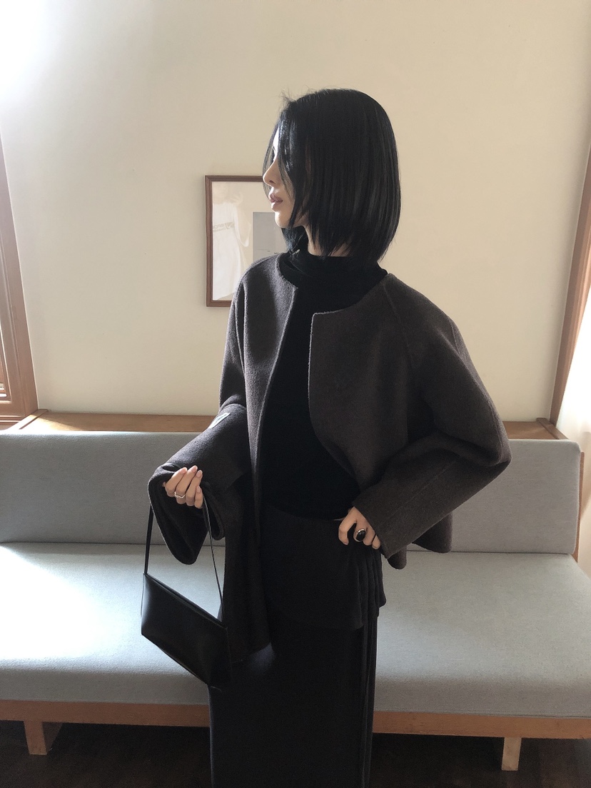 LE BUTTER東大門實拍女士新品時尚熱賣短款大衣含圍巾手工LE BUTTER短款大衣