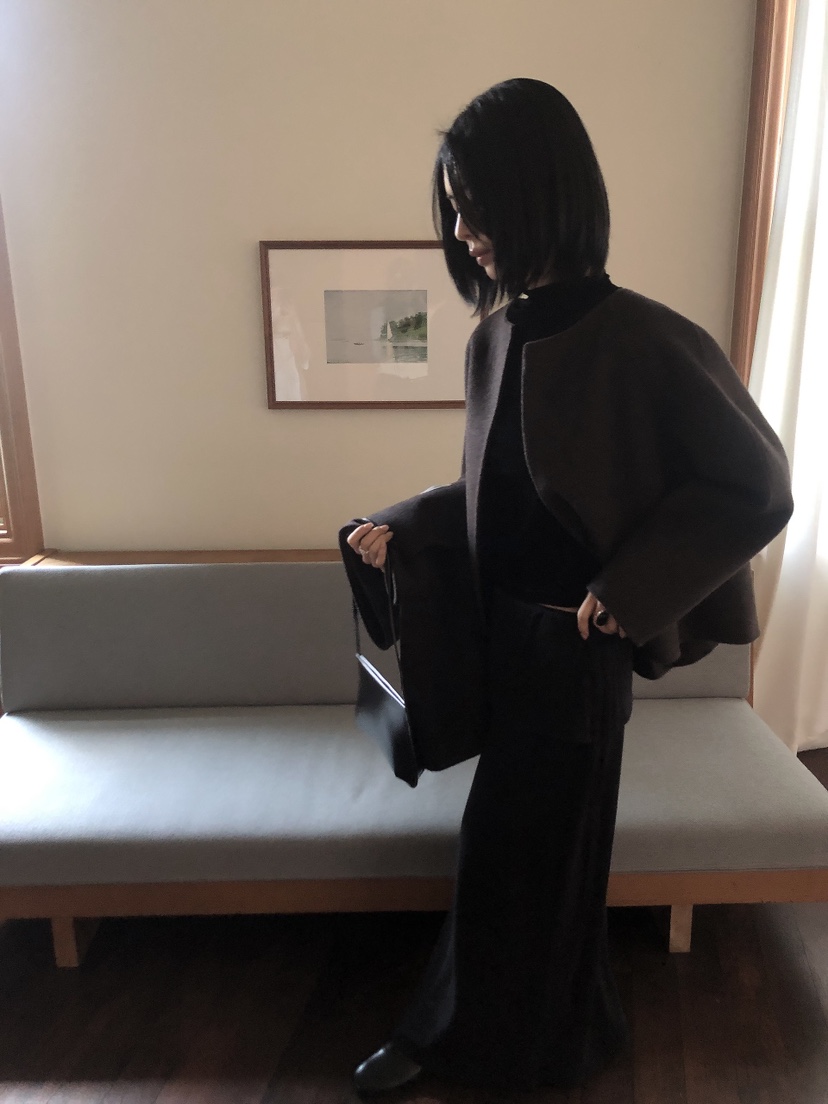 LE BUTTER東大門實拍女士新品時尚熱賣短款大衣含圍巾手工LE BUTTER短款大衣