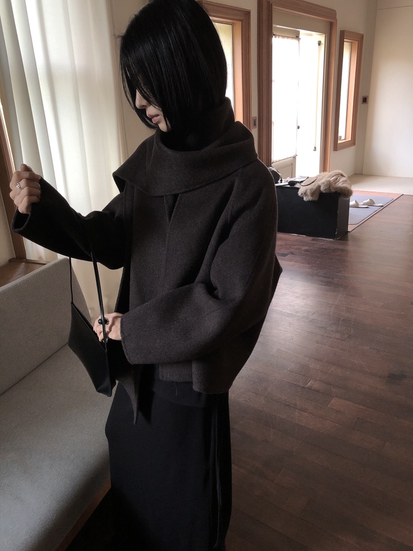 LE BUTTER東大門實拍女士新品時尚熱賣短款大衣含圍巾手工LE BUTTER短款大衣