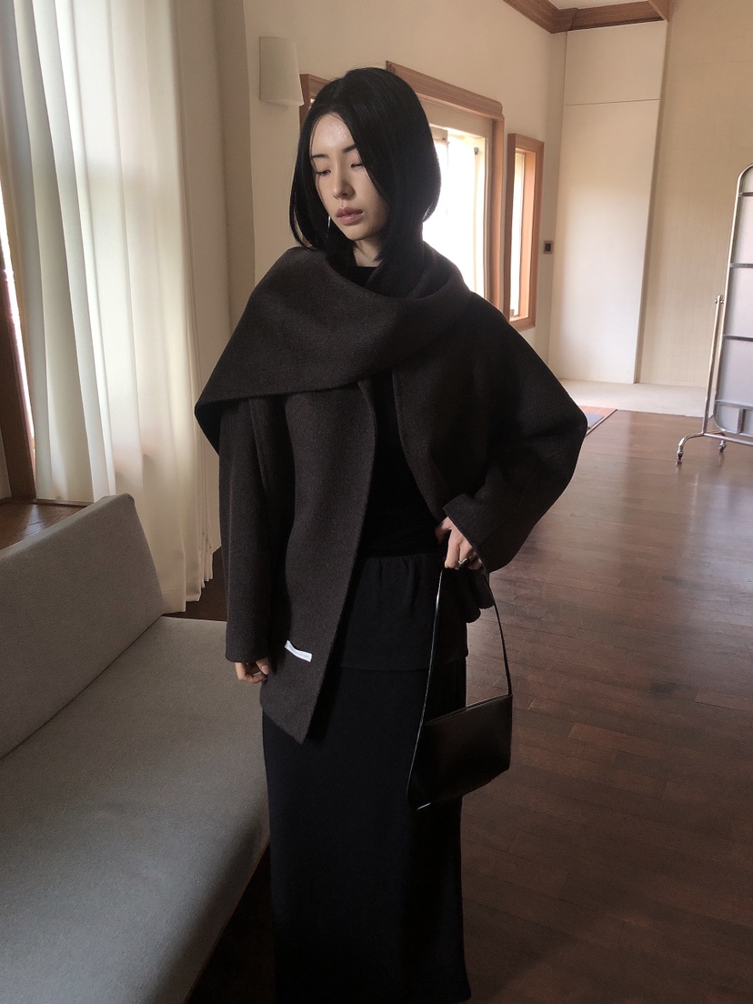 LE BUTTER東大門實拍女士新品時尚熱賣短款大衣含圍巾手工LE BUTTER短款大衣圖色2