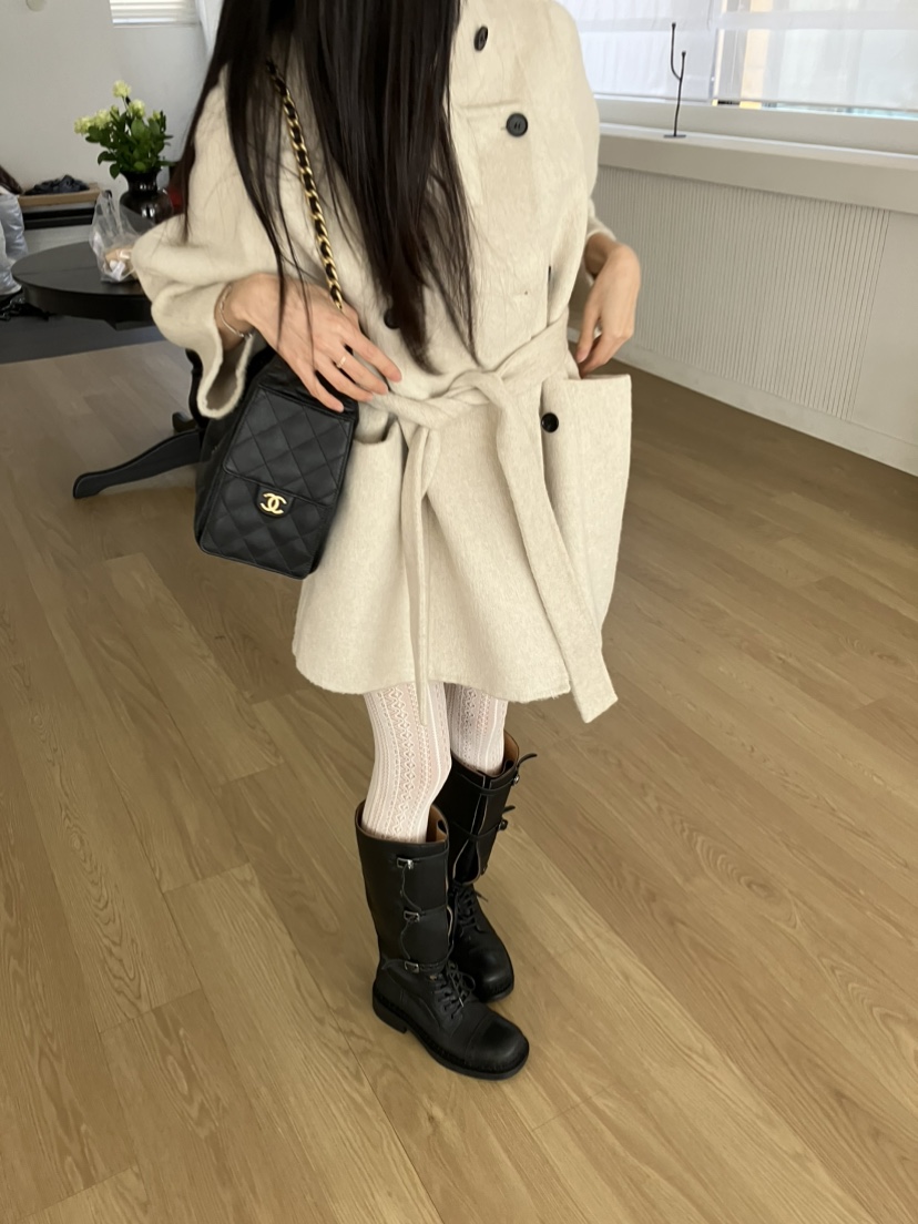 PIN-UP韓國直郵女裝新品推薦中長款大衣手工制作含腰帶高領PIN-UP中長款大衣