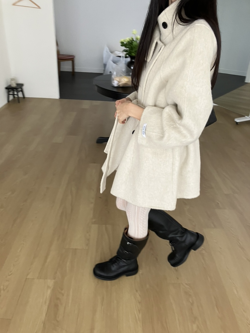 PIN-UP韓國直郵女裝新品推薦中長款大衣手工制作含腰帶高領PIN-UP中長款大衣