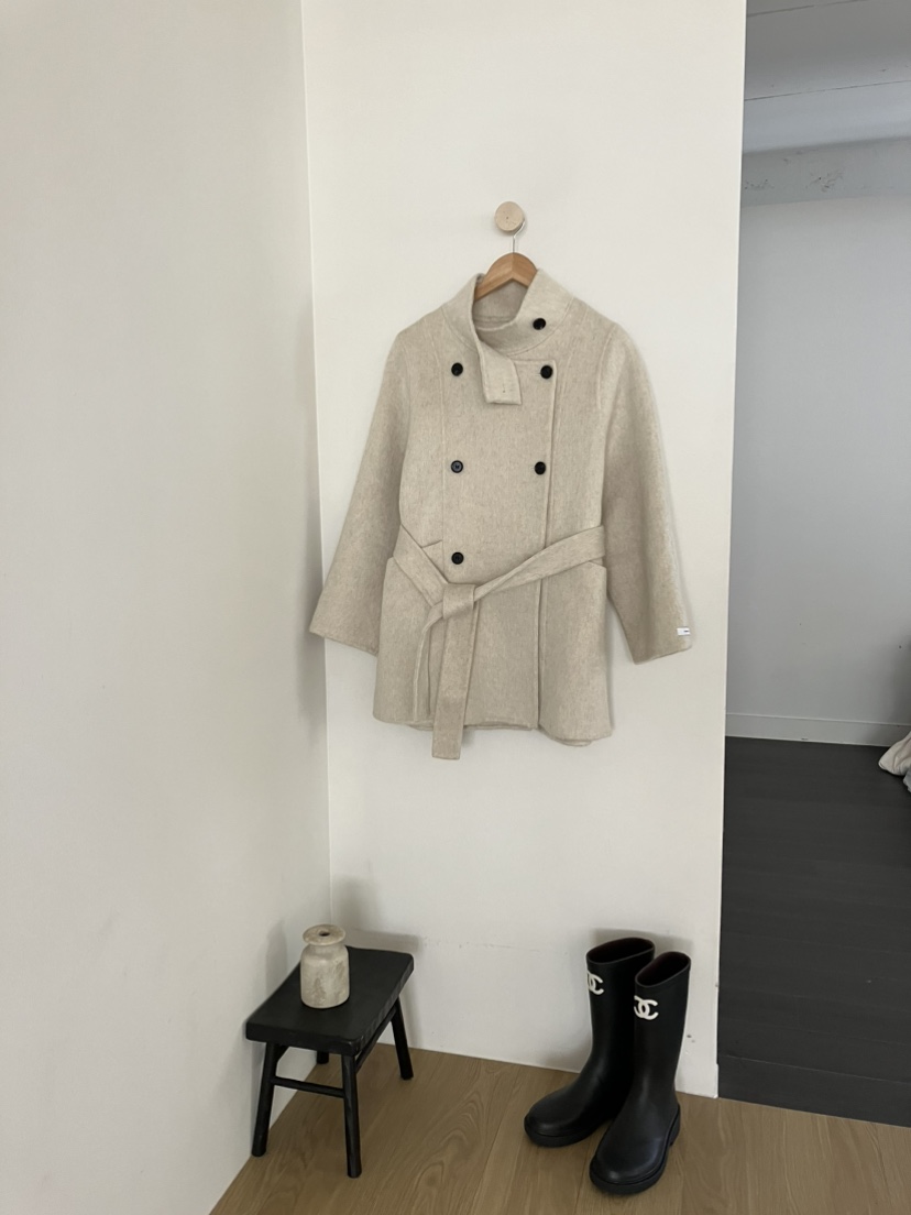 PIN-UP韓國直郵女裝新品推薦中長款大衣手工制作含腰帶高領PIN-UP中長款大衣
