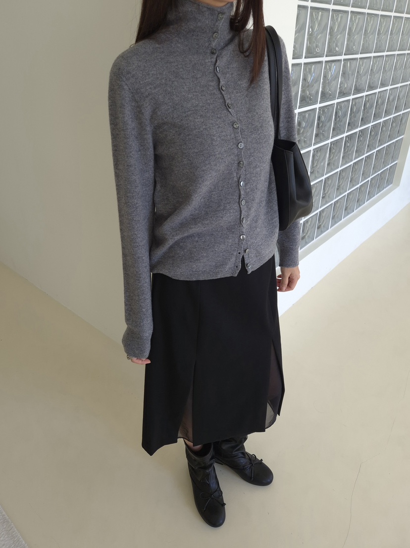 OUS/INCH-L韓國代購女士新品推薦人氣開衫羊絨高領紐扣OUS/INCH開衫