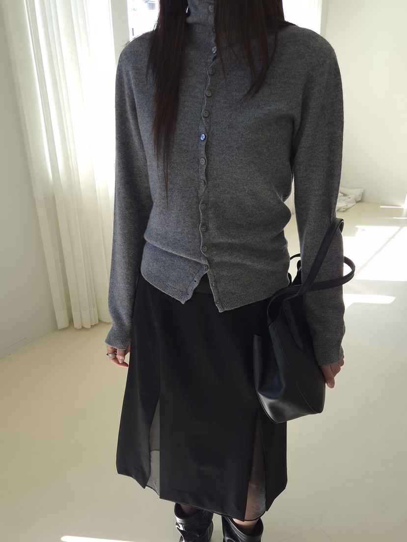 OUS/INCH-L韓國代購女士新品推薦人氣開衫羊絨高領紐扣OUS/INCH開衫圖色2