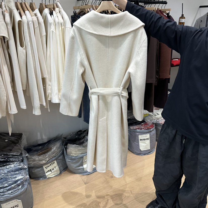 aube nunt韓國代購女裝新品職業中長款大衣手工制品含腰帶aube nunt中長款大衣